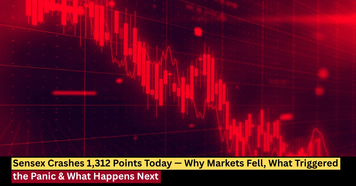 Sensex today crash visual with red market trend and falling index chart
