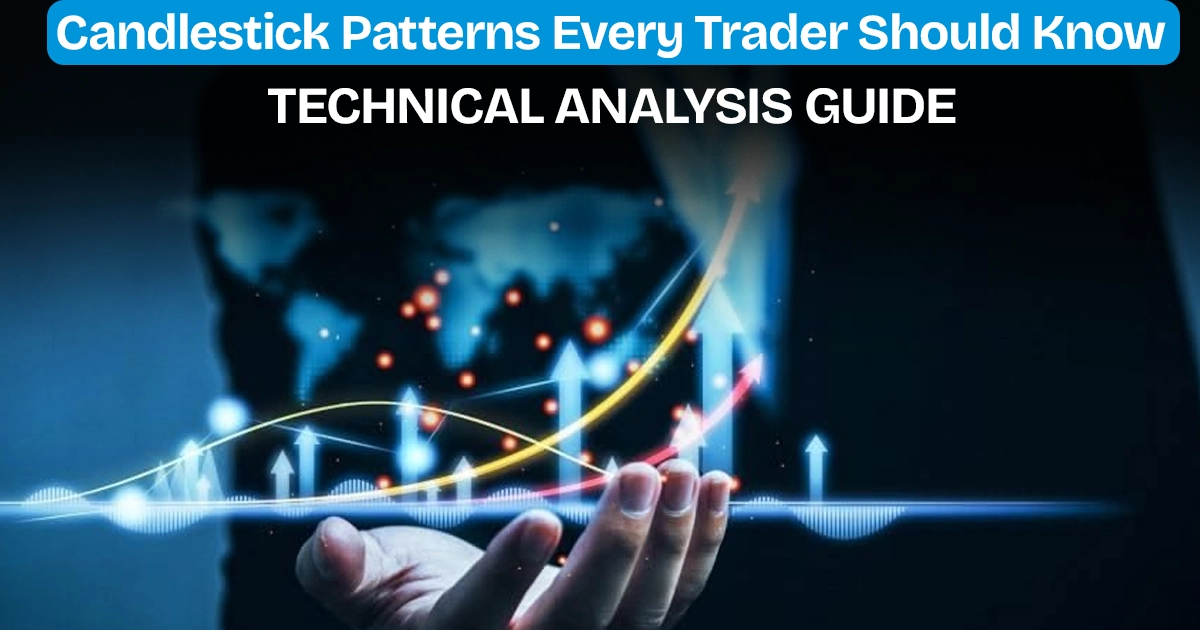Illustration of popular candlestick patterns including hammer, doji, engulfing, and morning star on a stock price chart