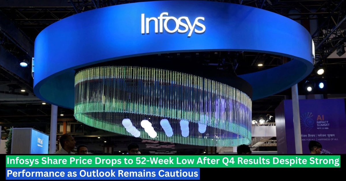 Infosys share price falls to 52-week low after Q4 results despite strong performance and weak FY27 growth outlook displayed at company event