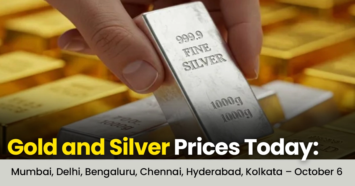 Gold and silver coins with rising prices chart on October 6, 2025